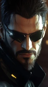 Male subject in dark eyewear is rendered in close-up view