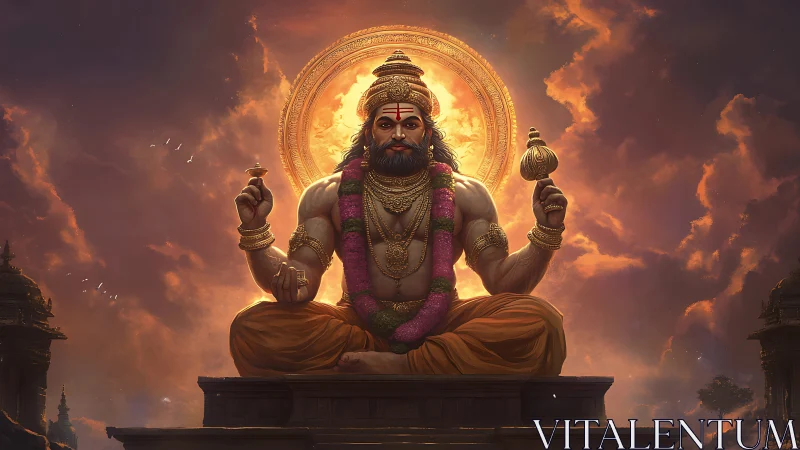 Deity-like figure rendered with volumetric lighting and ornate halo