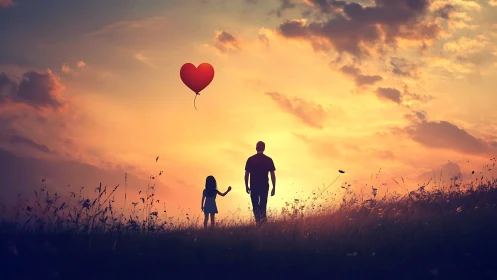 Heart Balloon Ascends Through Golden Hour Magic.