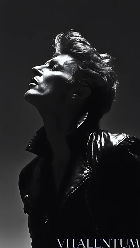 Dramatic monochrome portrait captures a poised, defiant silhouette