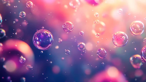 Digital painting of luminous bubbles in chromatic depth field.