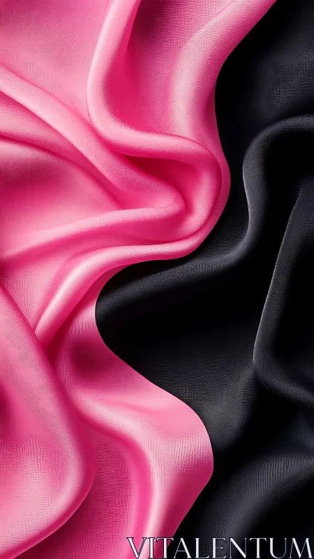 Sculpted pink and black satin folds form high-contrast waves