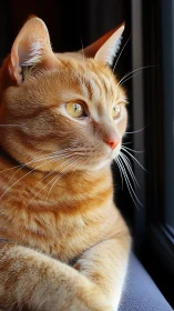 Orange Tabby Cat with Amber Eyes Looking Right.