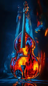 Luminous cello rendered in neon chromatic backlit environment.