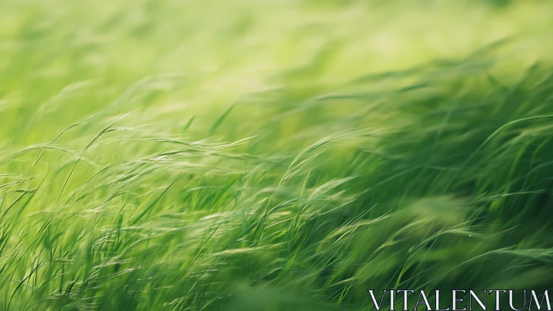 Lush green grass swaying in the wind, soft focus nature photography.