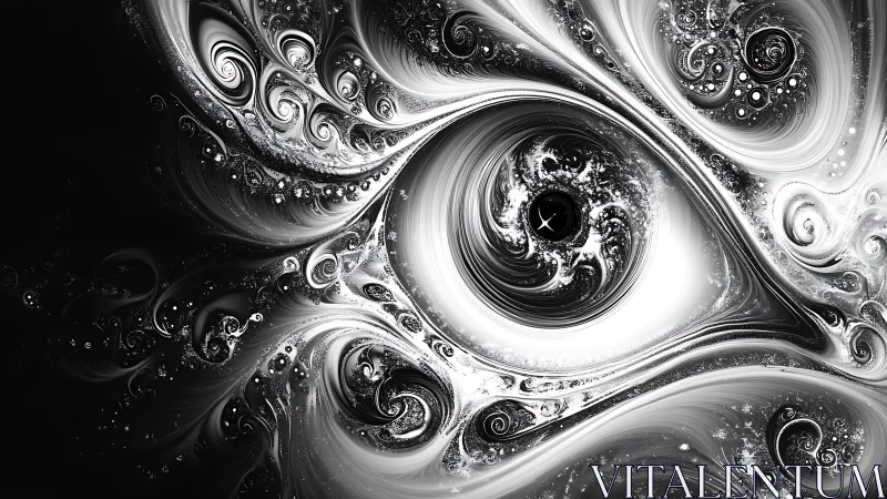 Cosmic monochrome eye spiraling through fractal currents.