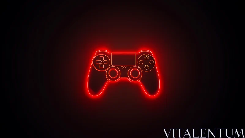 Neon red game controller outline on dark background.