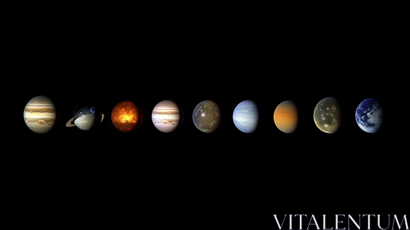 Row of stylized exoplanet renders on black cosmic backdrop