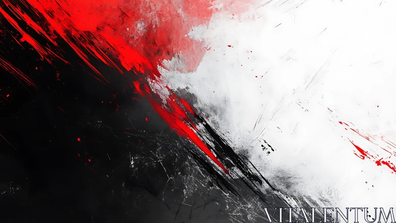 Bold Abstract Painting with Red, Black, and White Brush Strokes.