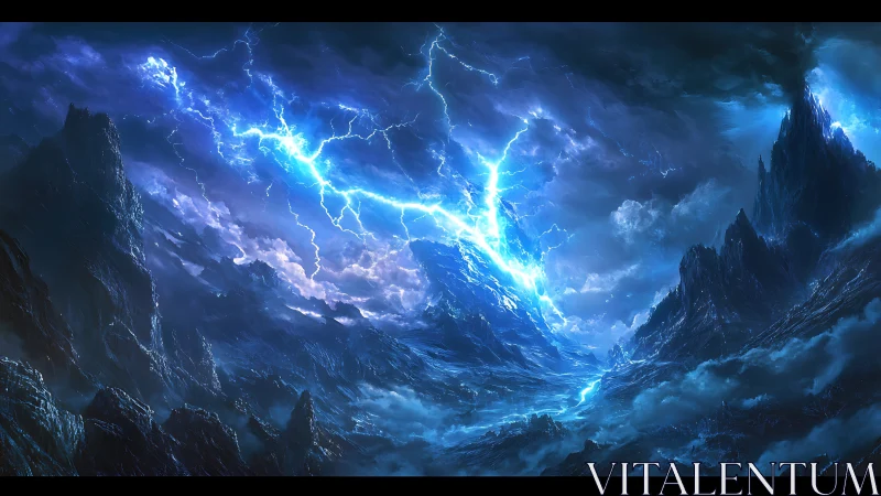 Storm-torn mountains drink electric rivers of celestial fire