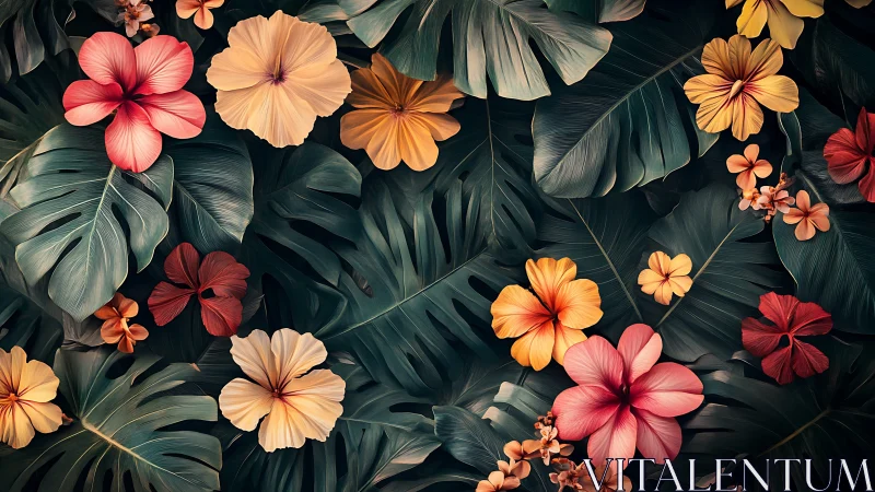 Floral arrangement with dark background and varied warm hues.