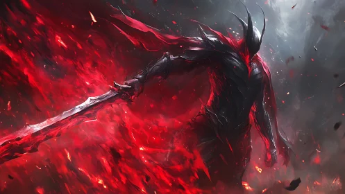 Armored infernal warrior advances through swirling red energy