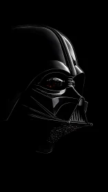 Dark sci fi helmet closeup in stark black background view.