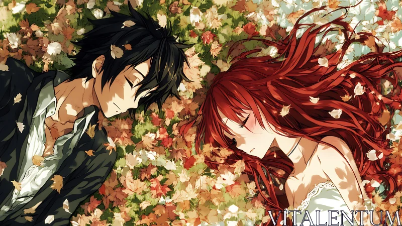 Autumn dreamers lying in leaves, hearts tucked in silence.