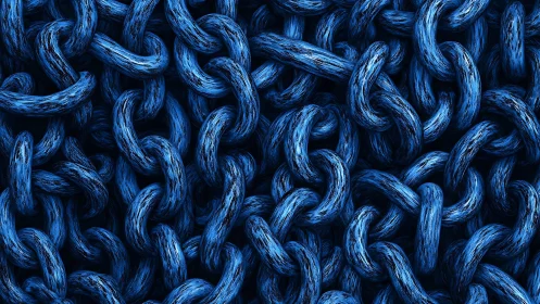 Interwoven cobalt chains with textured metallic patina.