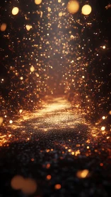 Glowing golden light path with floating spark particles.