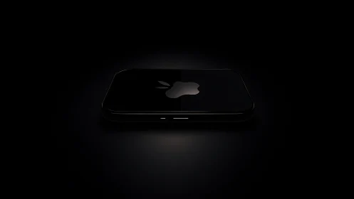iPhone with Apple logo glowing centrally in dark environment