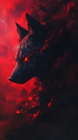 Infernal wolf profile burns through crimson nebula veil.
