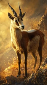 Sunlit sentry antelope crowned in molten savanna gold.