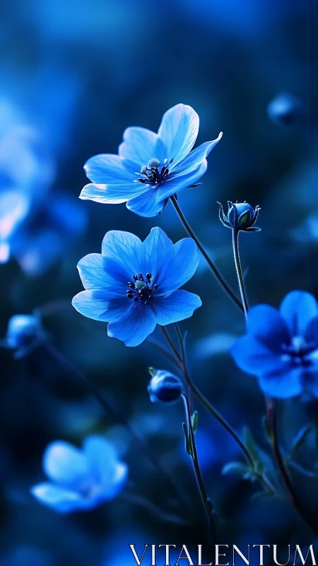 Luminous Blue Cosmos: Delicate Petals Suspended in Twilight.