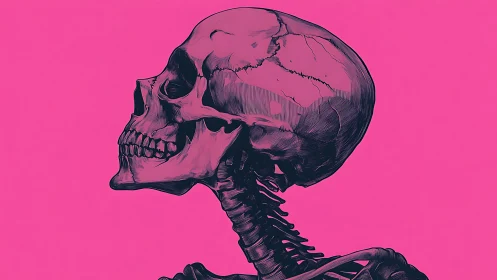Neon skull gazes sideways, savoring its electric pink void