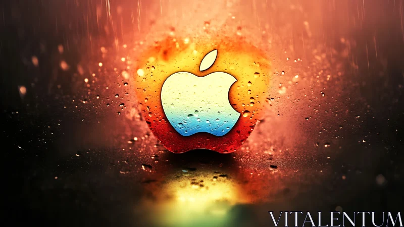 Glowing apple silhouette pulses behind wet glass surface