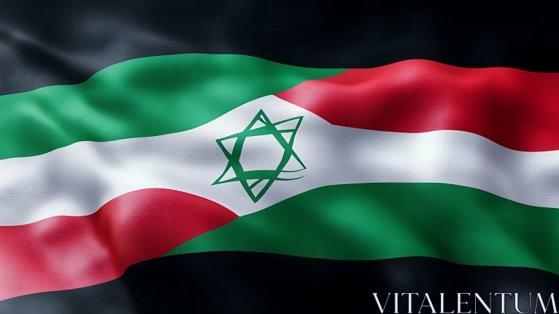 Imagined tricolor flag with emerald geometric star emblem.