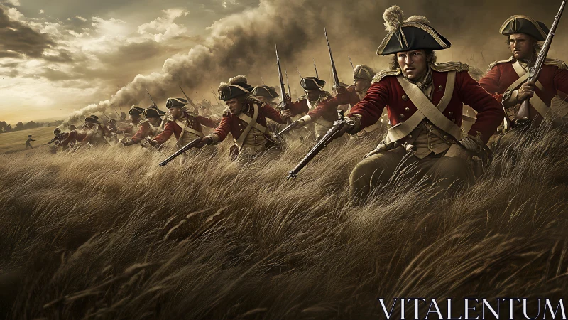 Storm of Redcoats sweeping through the golden tall grass.