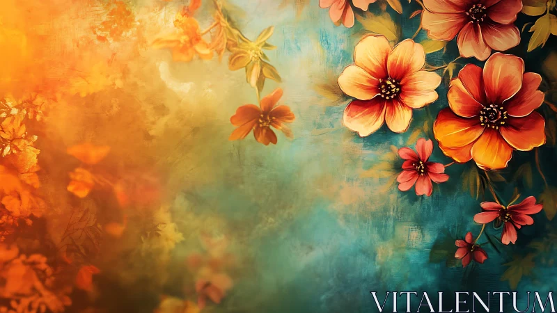 Digital Floral Composition with Warm-Cool Color Gradient Transition