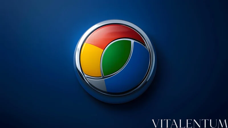 Chrome browser logo in 3D metallic style on blue background.