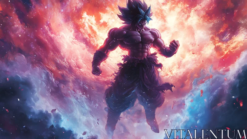 Cosmic warrior ignites storm-bright nebula with raw power