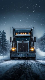 Midnight freight titan roaring through a blizzard veil.