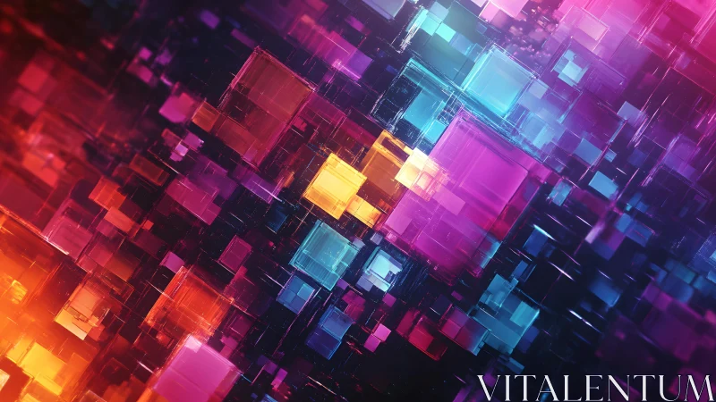 Vibrant Abstract Digital Cubes in Neon Colors, Futuristic Style.