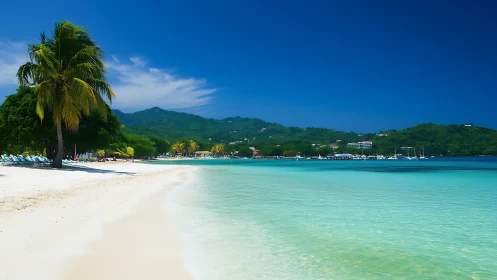 Tropical Coastal Paradise with Turquoise Waters and Verdant Hills.