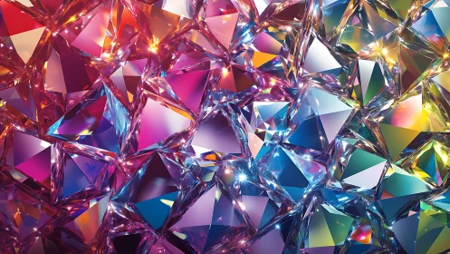 Prismatic crystal facets glow in a lively rainbow mosaic