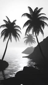 Tropical Coastal Silhouette: High-Contrast Palm Tree Study.