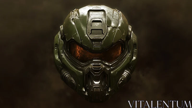 Battle-worn sci-fi combat helmet with reflective visor