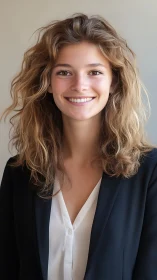 Bright smile and tousled curls in an easygoing portrait.