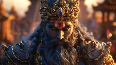 Storm-eyed warrior king measures destiny in molten light