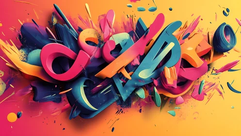 Abstract 3D graffiti strokes intersect over warm gradient
