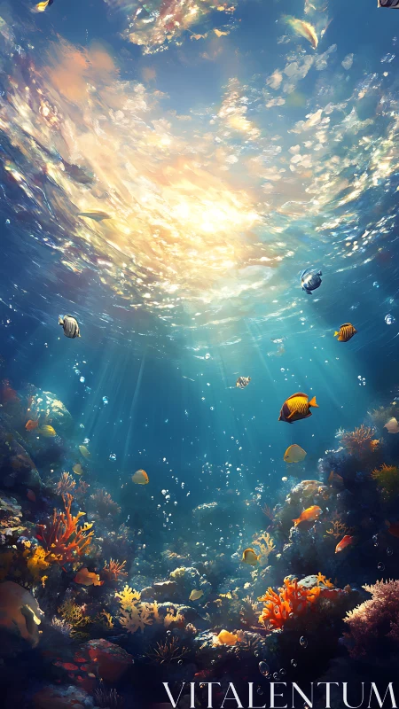 Sunlit coral kingdom where gentle fish wander slowly.