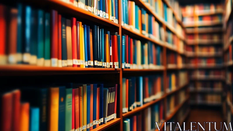 Shallow-depth library stacks display aligned hardcovers in parallel rows