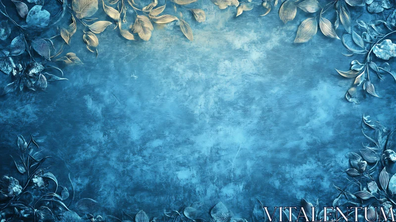 Gilded leaves drift across icy blue ornamental backdrop.