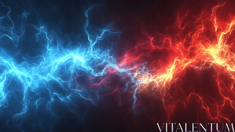 Opposed blue and red plasma arcs in dynamic collision field