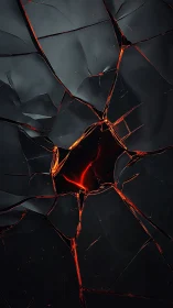 Cracked dark surface exposes glowing red molten core
