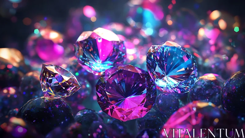 Neon-lit multifaceted gemstones in saturated cosmic glow.