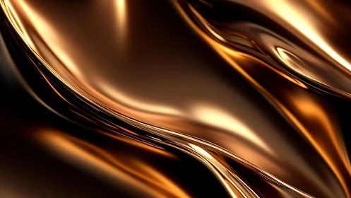 Shiny bronze metallic abstract waves with smooth reflective texture.