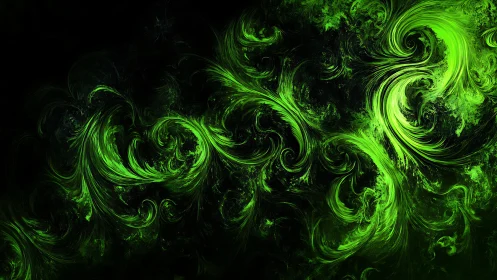 Neon green fractal swirls ignite a cosmic abstract vortex.