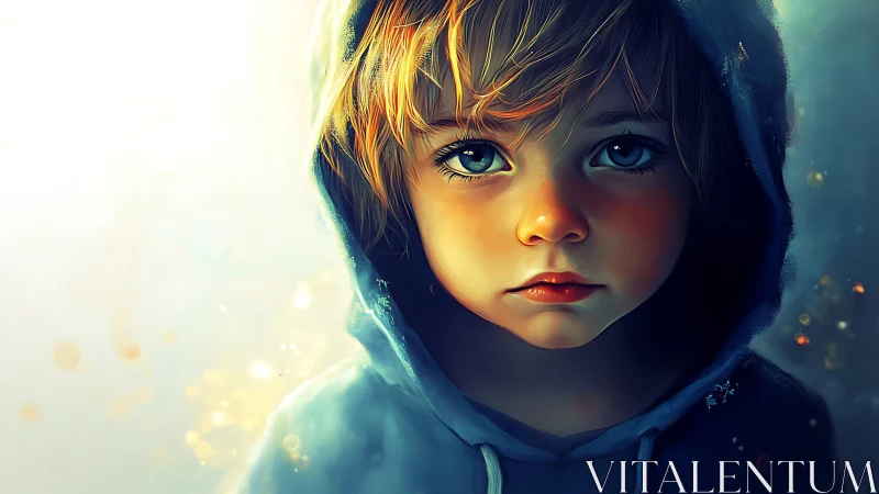 Luminous Wonder: Portrait of a Blue-Hued Child in Radiant Solitude.