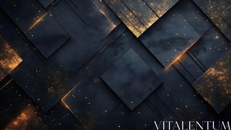 Gleaming golden sparks dance across dark layered panels